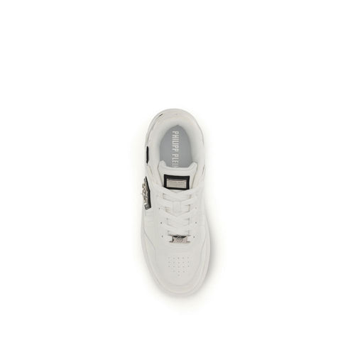 Philipp Plein White Calf Leather Bos Taurus Athletic Sneakers - ClickThatClicks 