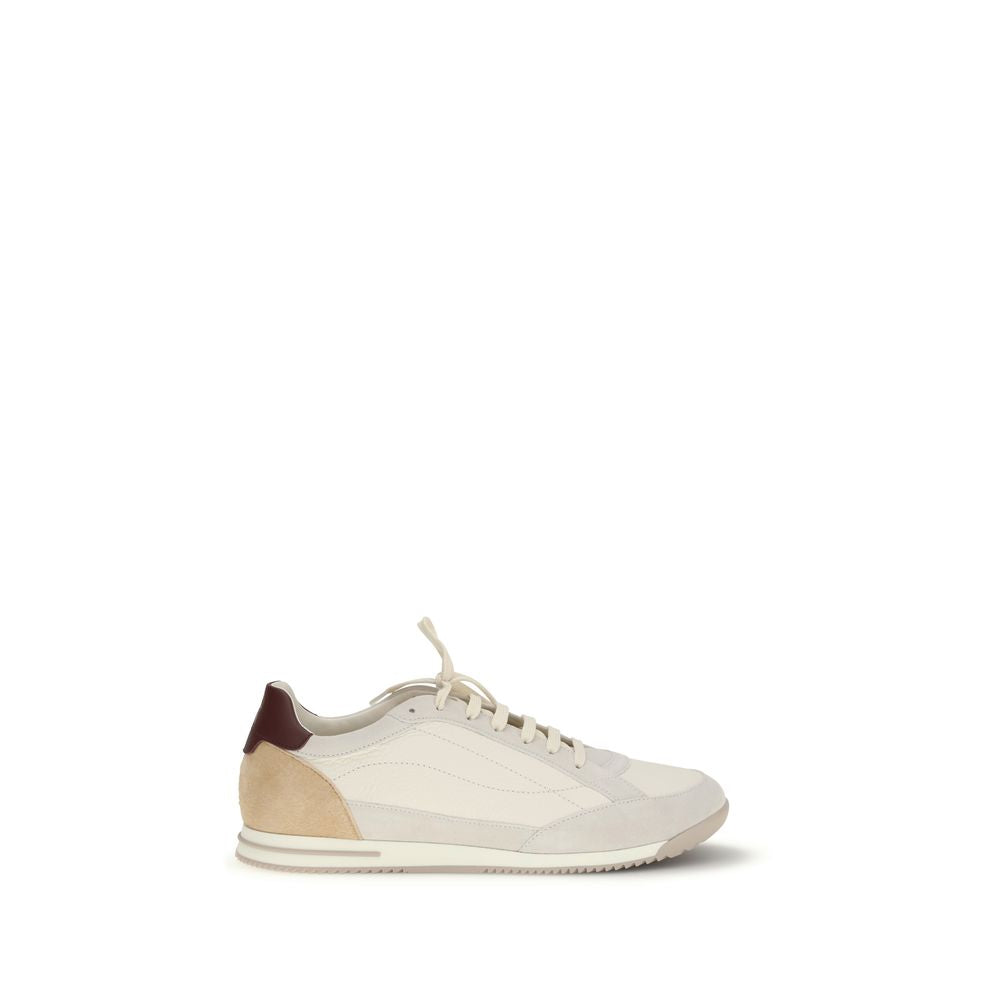 Brunello Cucinelli Beige Calf Leather Bos Taurus Sneakers - ClickThatClicks 