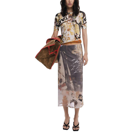 Desigual Beige Polyester Long Skirt - ClickThatClicks 