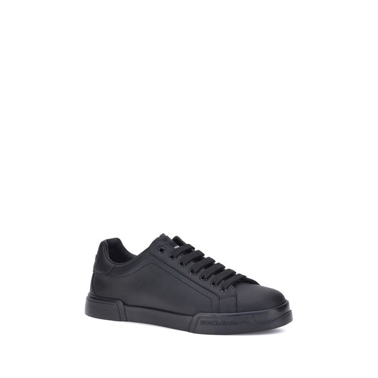 Dolce & Gabbana Black Calf Leather Bos Taurus Low Top Sneakers - ClickThatClicks 