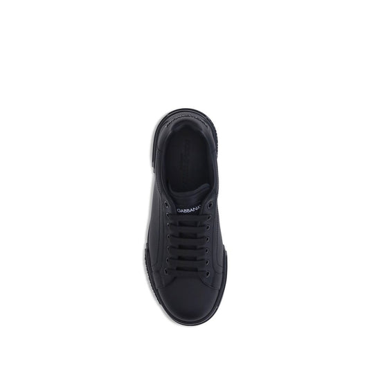 Dolce & Gabbana Black Calf Leather Bos Taurus Low Top Sneakers - ClickThatClicks 