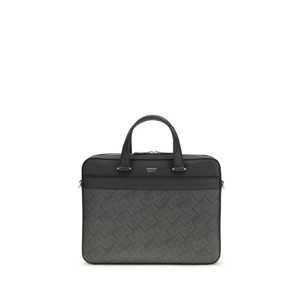 Ferragamo Gray Calf Leather Bos Taurus Briefcase - ClickThatClicks 
