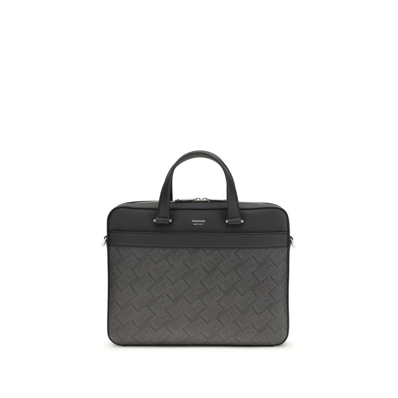 Ferragamo Gray Calf Leather Bos Taurus Briefcase - ClickThatClicks 