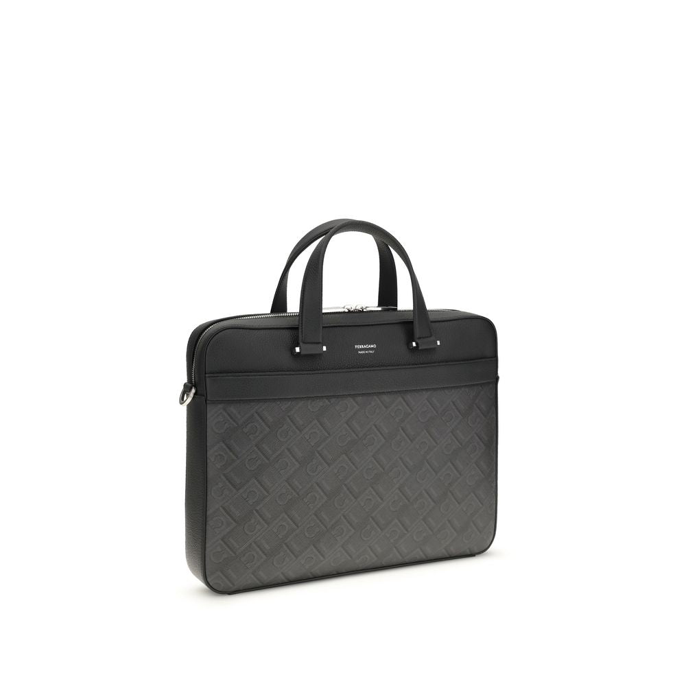 Ferragamo Gray Calf Leather Bos Taurus Briefcase - ClickThatClicks 