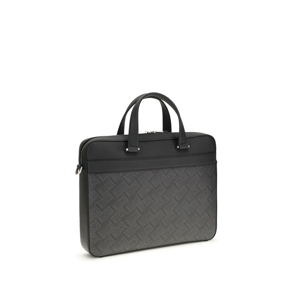 Ferragamo Gray Calf Leather Bos Taurus Briefcase - ClickThatClicks 