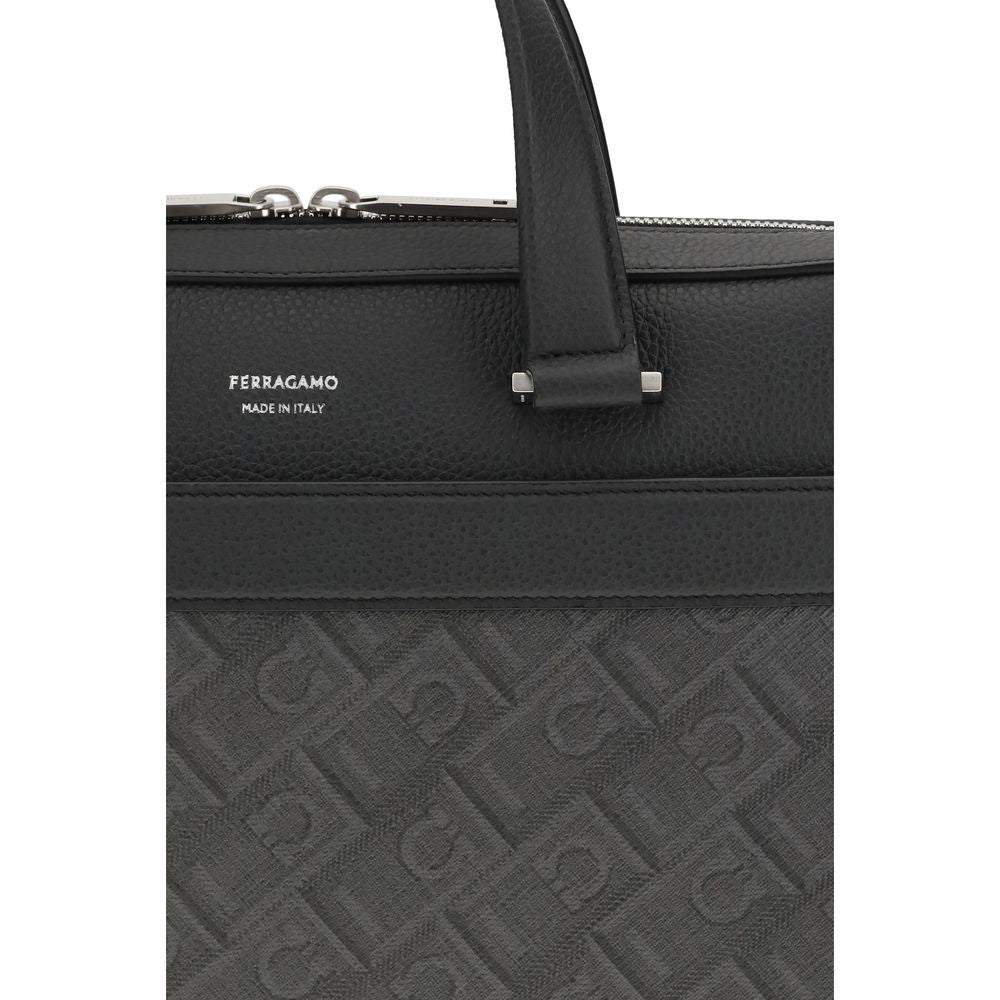 Ferragamo Gray Calf Leather Bos Taurus Briefcase - ClickThatClicks 