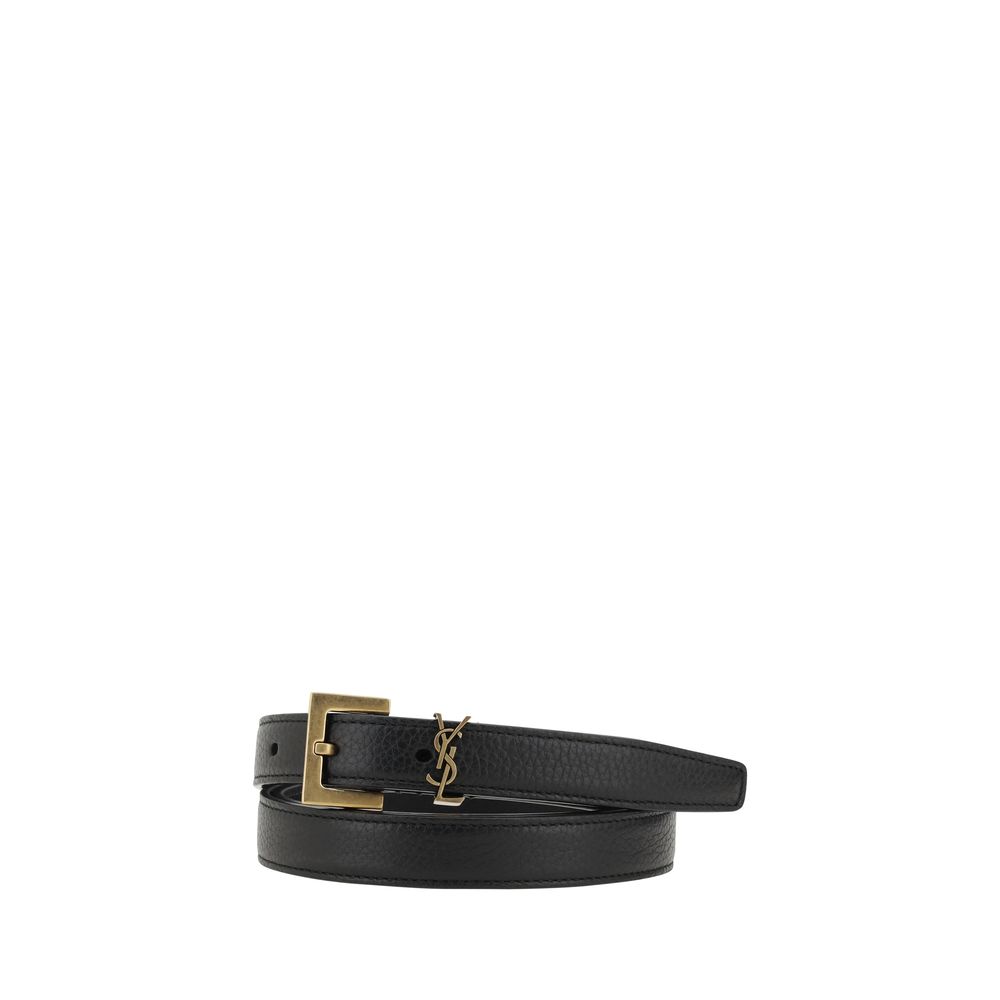Saint Laurent Black Calf Leather Bos Taurus Regular Belt - ClickThatClicks 