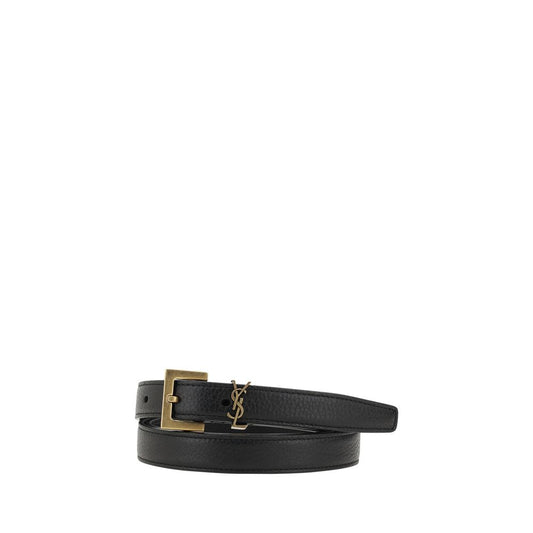 Saint Laurent Black Calf Leather Bos Taurus Regular Belt - ClickThatClicks 