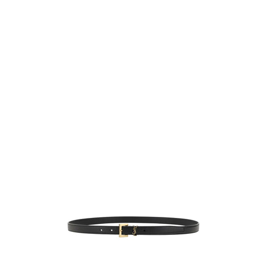 Saint Laurent Black Calf Leather Bos Taurus Regular Belt - ClickThatClicks 