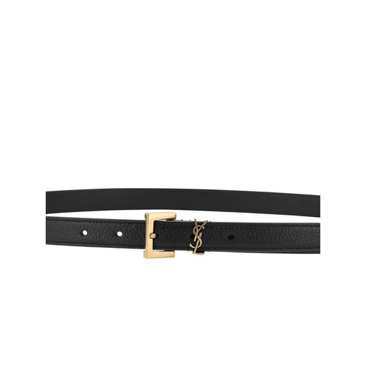 Saint Laurent Black Calf Leather Bos Taurus Regular Belt - ClickThatClicks 