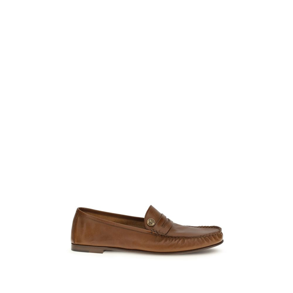 Versace Brown Calf Leather Bos Taurus Slip-On Loafers - ClickThatClicks 
