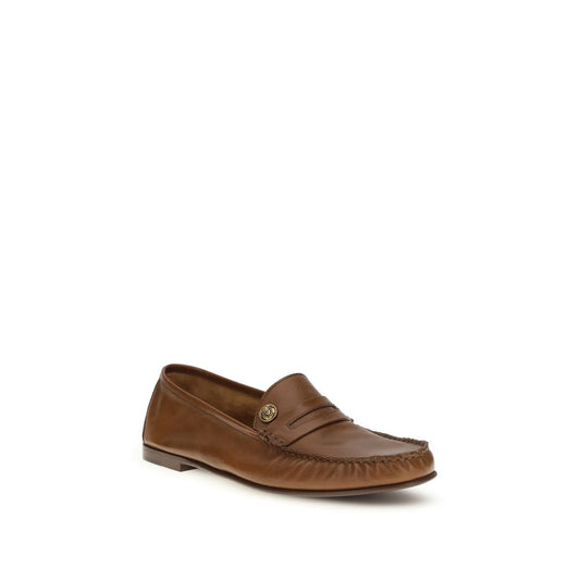 Versace Brown Calf Leather Bos Taurus Slip-On Loafers - ClickThatClicks 