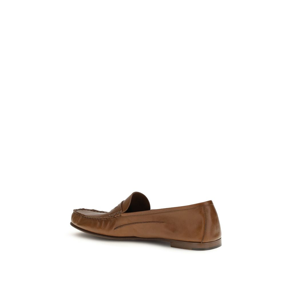 Versace Brown Calf Leather Bos Taurus Slip-On Loafers - ClickThatClicks 