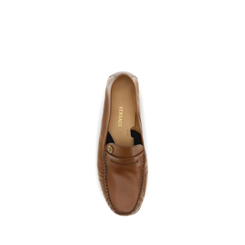 Versace Brown Calf Leather Bos Taurus Slip-On Loafers - ClickThatClicks 