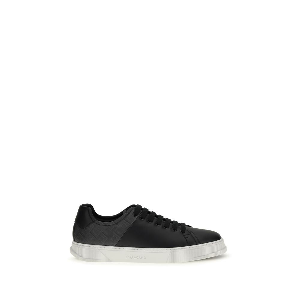 Ferragamo Black Calf Leather Bos Taurus Low Top Sneakers - ClickThatClicks 