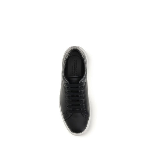 Ferragamo Black Calf Leather Bos Taurus Low Top Sneakers - ClickThatClicks 