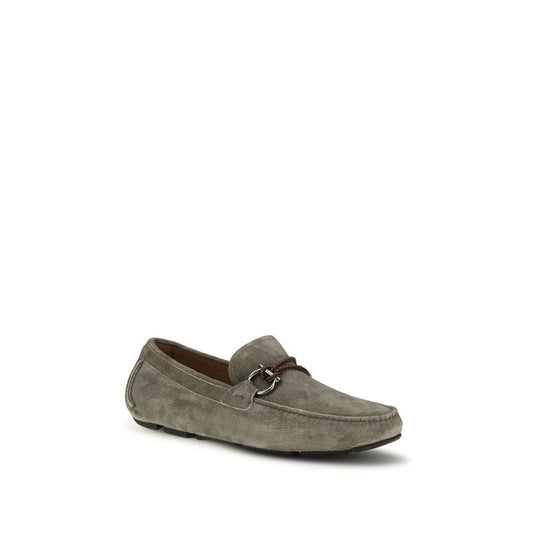 Ferragamo Gray Calf Leather Bos Taurus Slip-On Loafers - ClickThatClicks 
