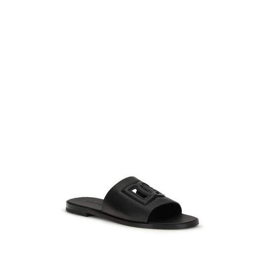 Dolce & Gabbana Black Calf Leather Bos Taurus Sandals - ClickThatClicks 
