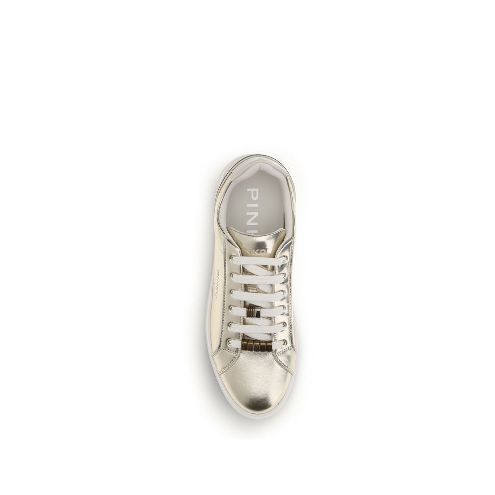 PINKO Gold Calf Leather Bos Taurus Platform Sneakers - ClickThatClicks 