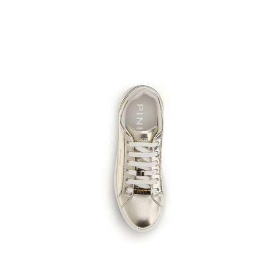 PINKO Gold Calf Leather Bos Taurus Platform Sneakers - ClickThatClicks 