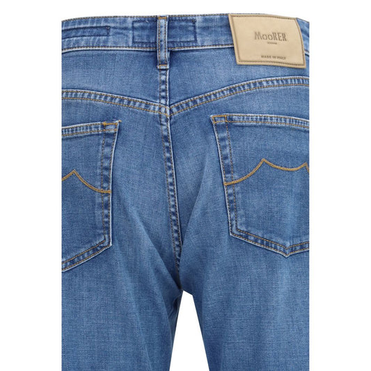 MooRER Blue Cotton Straight-Leg Jeans - ClickThatClicks 