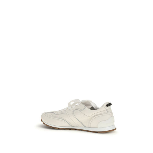 Brunello Cucinelli White Calf Leather Bos Taurus Low Top Sneakers - ClickThatClicks 