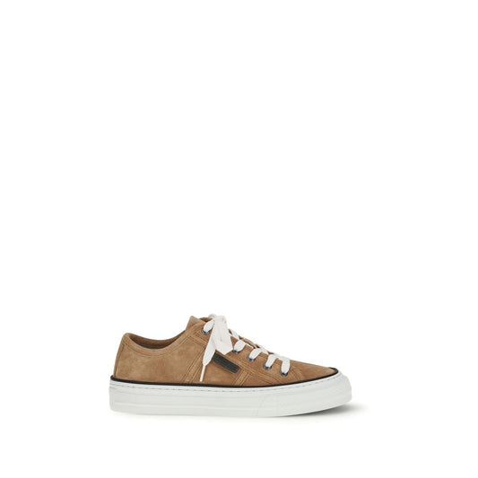 Brunello Cucinelli Beige Calf Leather Bos Taurus Low Top Sneakers - ClickThatClicks 