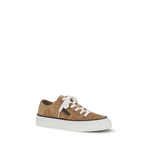 Brunello Cucinelli Beige Calf Leather Bos Taurus Low Top Sneakers - ClickThatClicks 