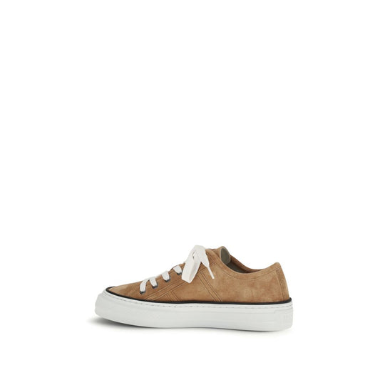 Brunello Cucinelli Beige Calf Leather Bos Taurus Low Top Sneakers - ClickThatClicks 