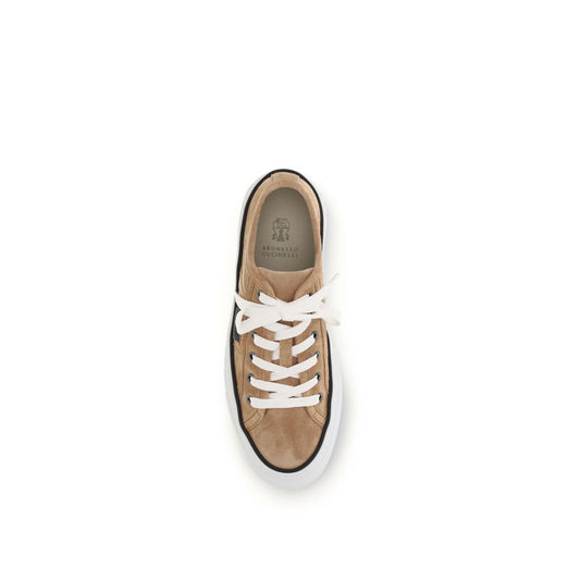 Brunello Cucinelli Beige Calf Leather Bos Taurus Low Top Sneakers - ClickThatClicks 
