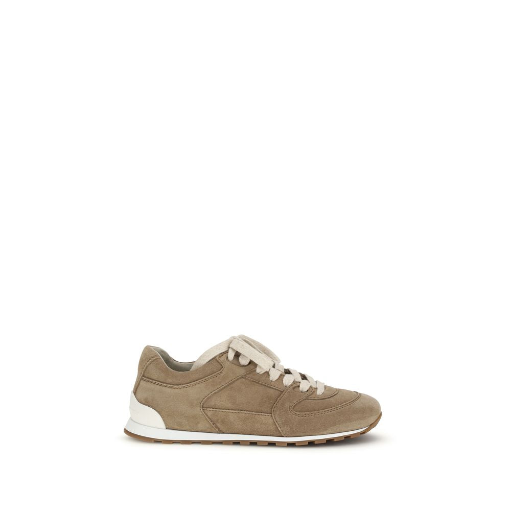 Brunello Cucinelli Beige Calf Leather Bos Taurus Low Top Sneakers - ClickThatClicks 