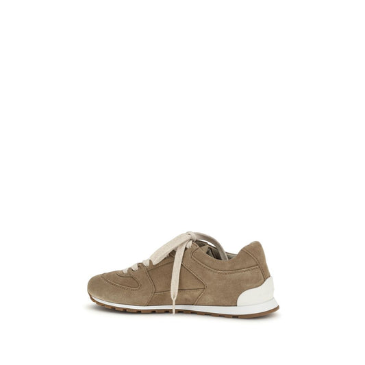Brunello Cucinelli Beige Calf Leather Bos Taurus Low Top Sneakers - ClickThatClicks 