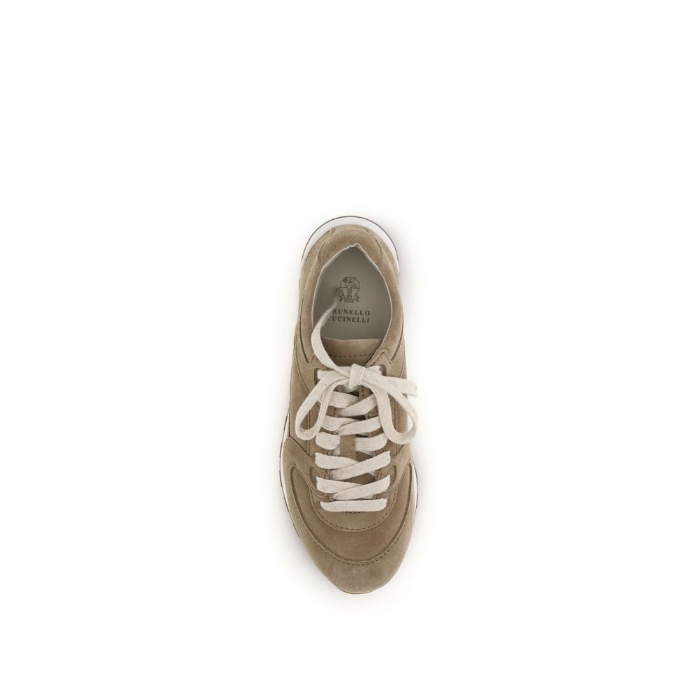 Brunello Cucinelli Beige Calf Leather Bos Taurus Low Top Sneakers - ClickThatClicks 