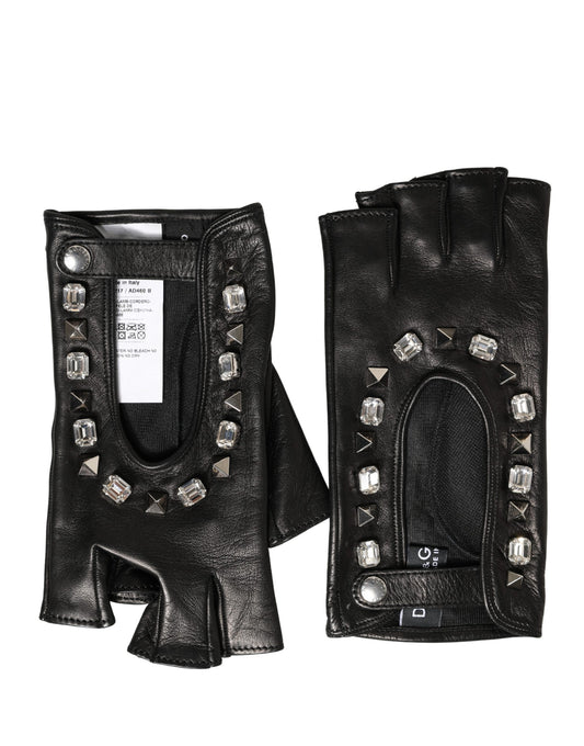 Dolce & Gabbana Women Black Embellished Wrist Length Mitten Gloves - ClickThatClicks 
