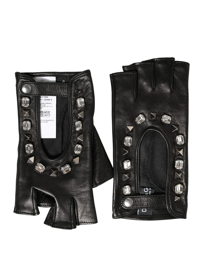Dolce & Gabbana Women Black Embellished Wrist Length Mitten Gloves - ClickThatClicks 