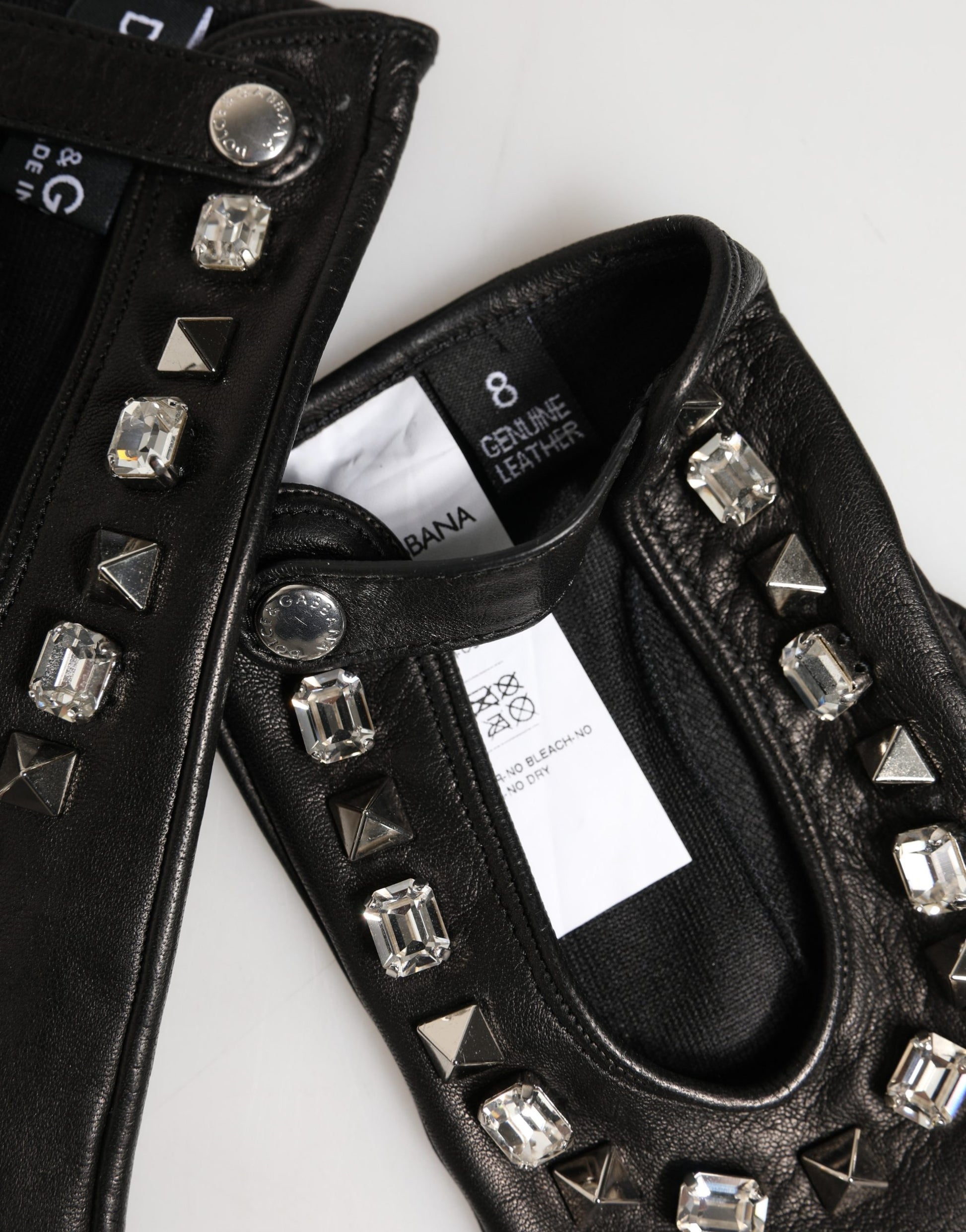 Dolce & Gabbana Women Black Embellished Wrist Length Mitten Gloves - ClickThatClicks 