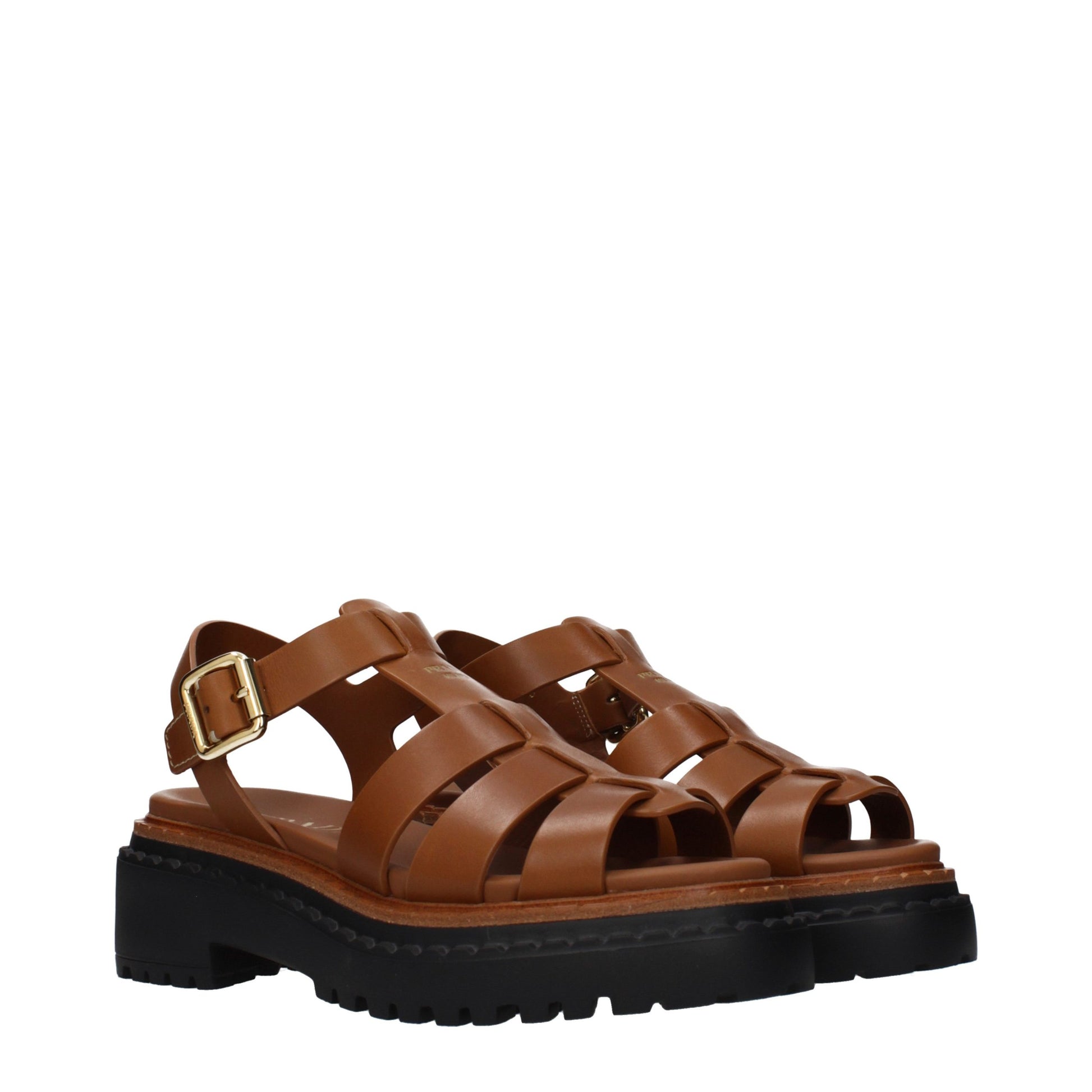 Prada Brown Leather Platform Sandals - ClickThatClicks 