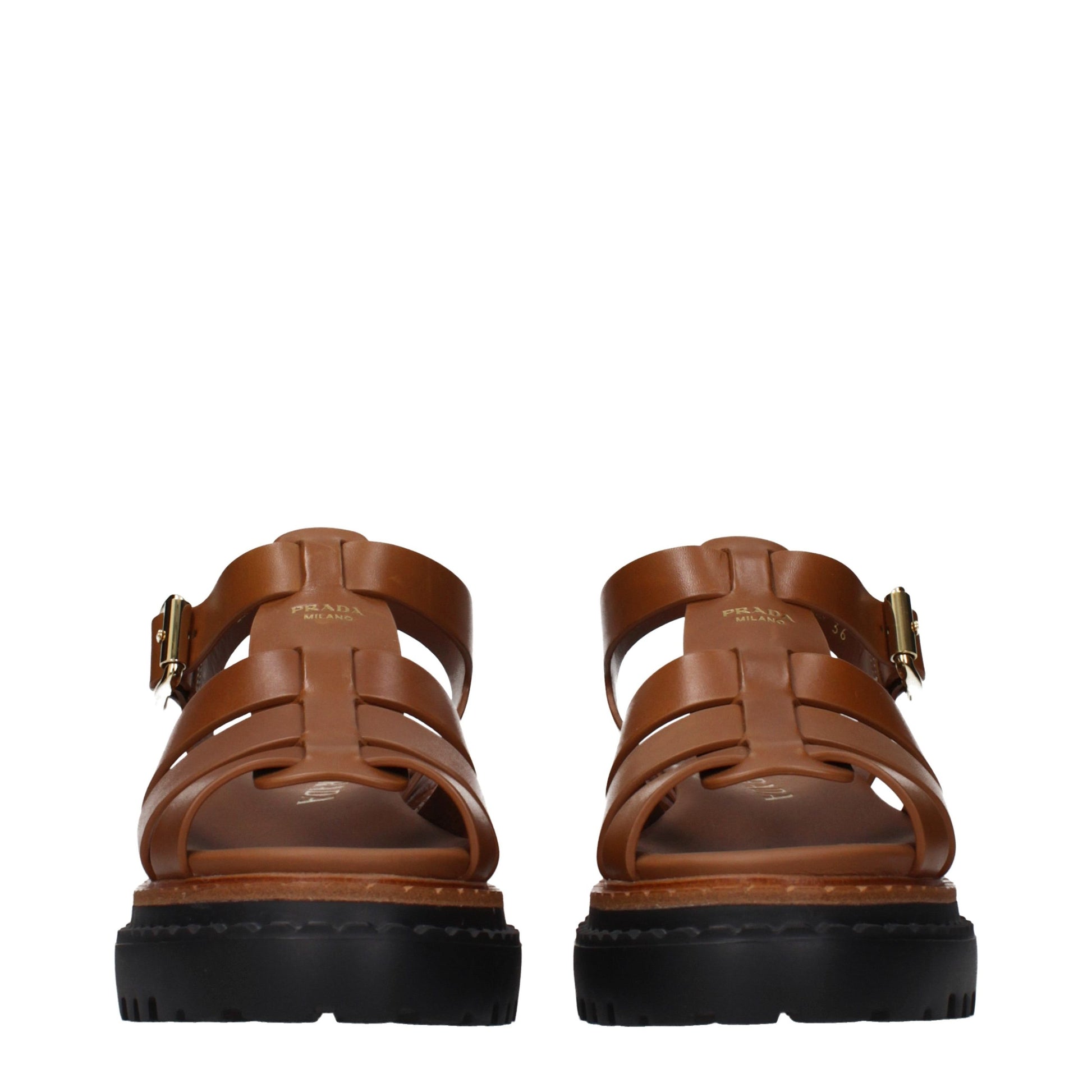 Prada Brown Leather Platform Sandals - ClickThatClicks 