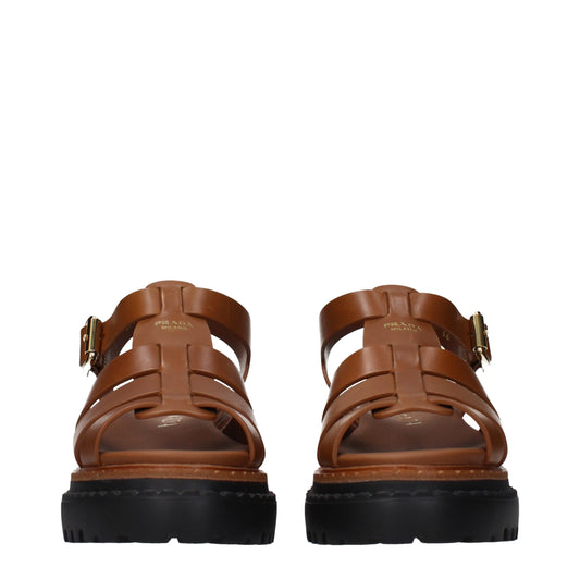 Prada Brown Leather Platform Sandals - ClickThatClicks 