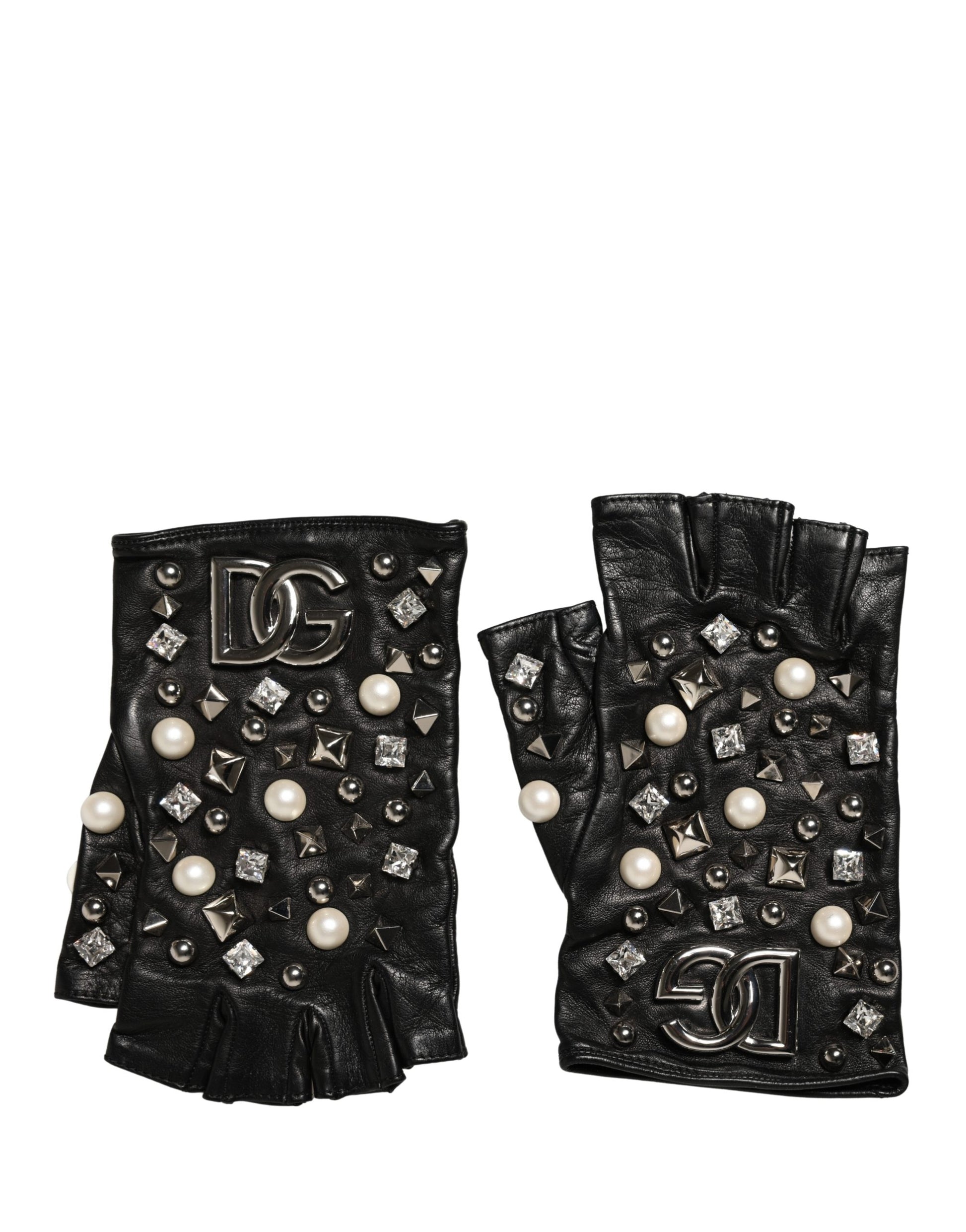 Dolce & Gabbana Black Pearl Embellished Wrist Length Gloves - ClickThatClicks 