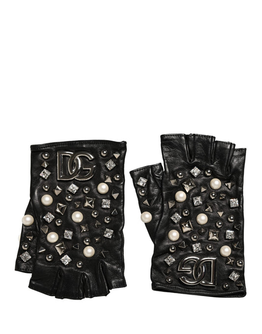 Dolce & Gabbana Black Pearl Embellished Wrist Length Gloves - ClickThatClicks 