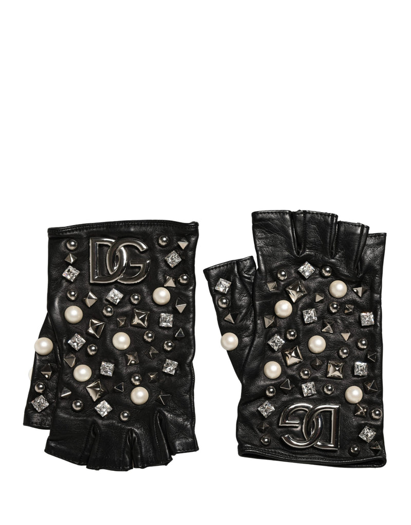 Dolce & Gabbana Black Pearl Embellished Wrist Length Gloves - ClickThatClicks 