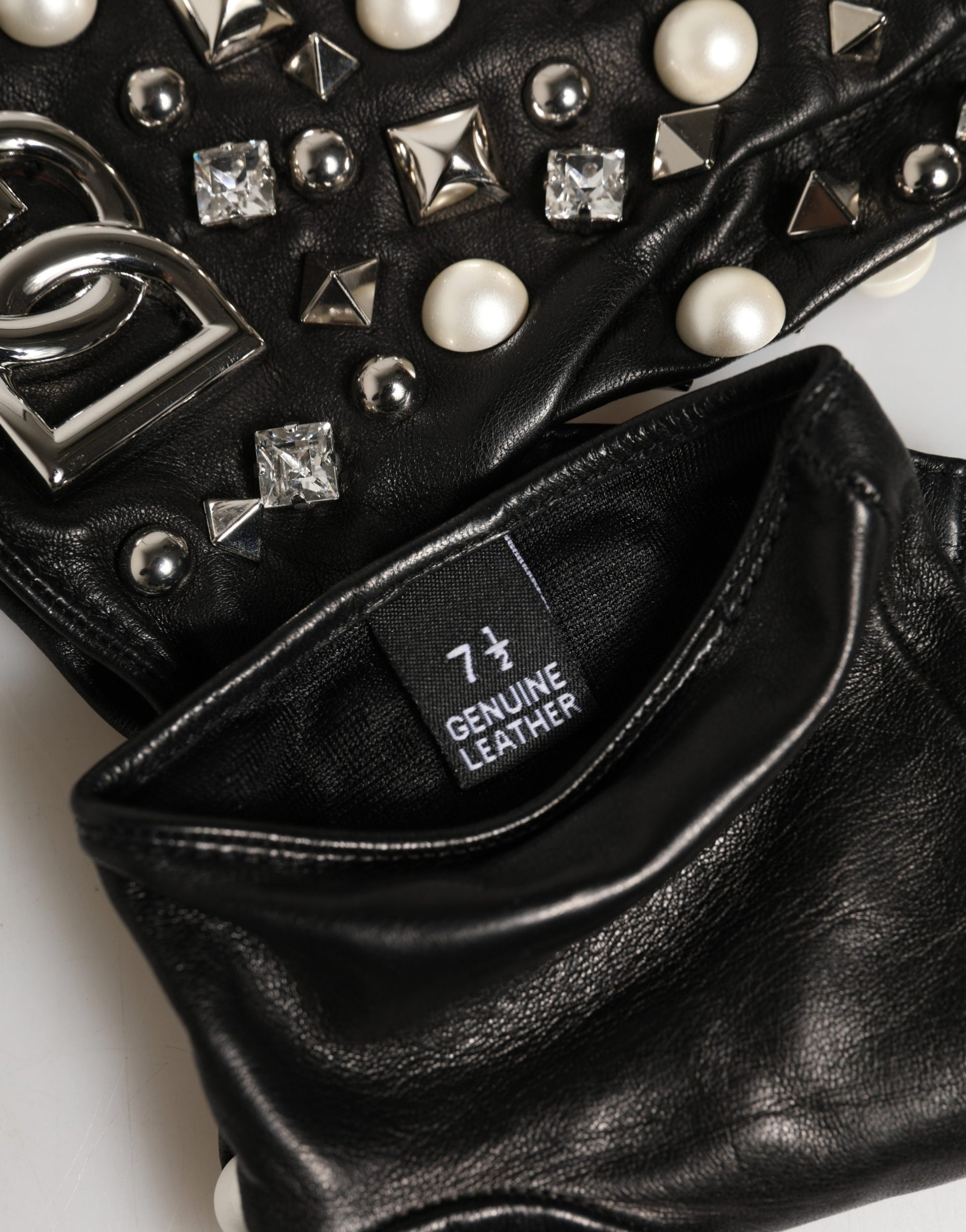 Dolce & Gabbana Black Pearl Embellished Wrist Length Gloves - ClickThatClicks 