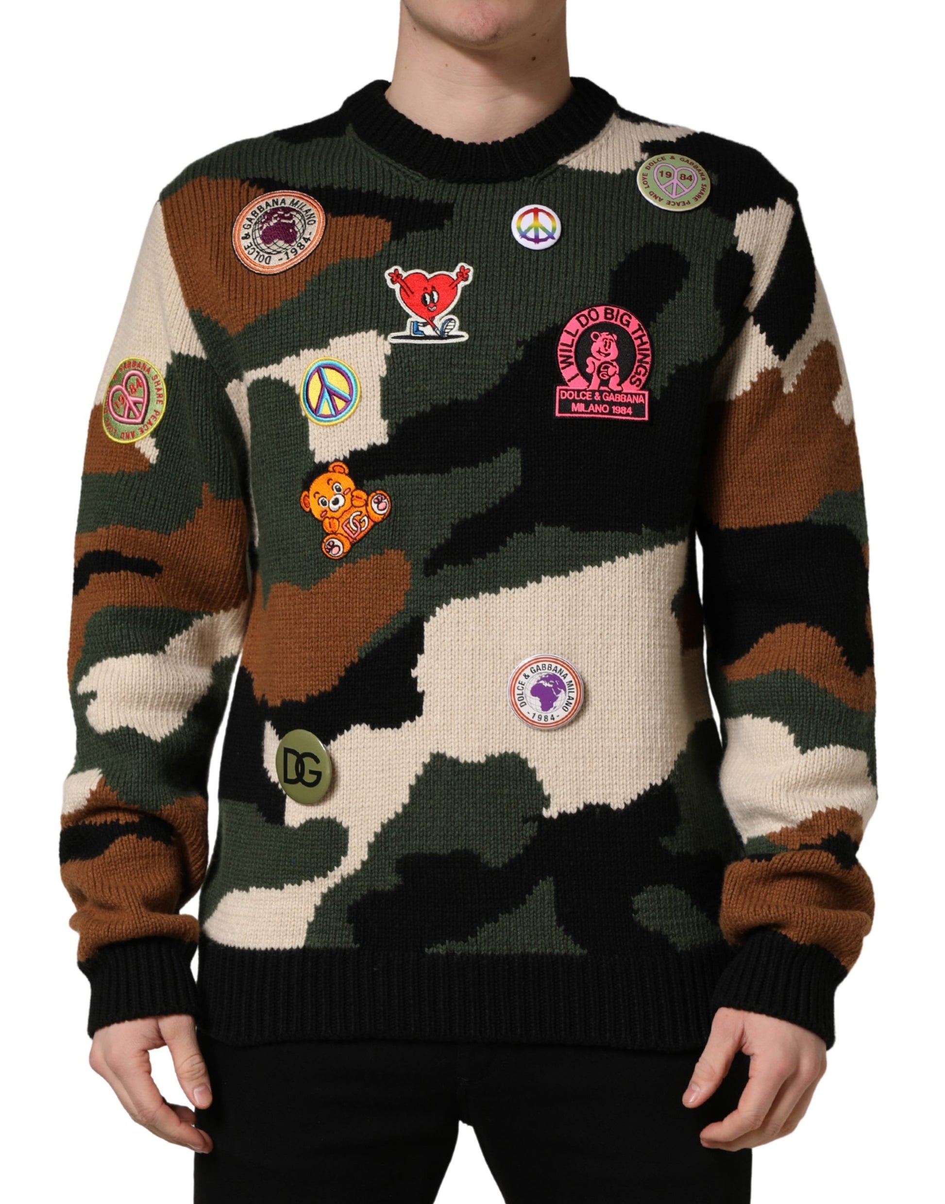 Dolce & Gabbana Multicolor Intarsia-Knit Camouflage Pullover Sweater - ClickThatClicks 