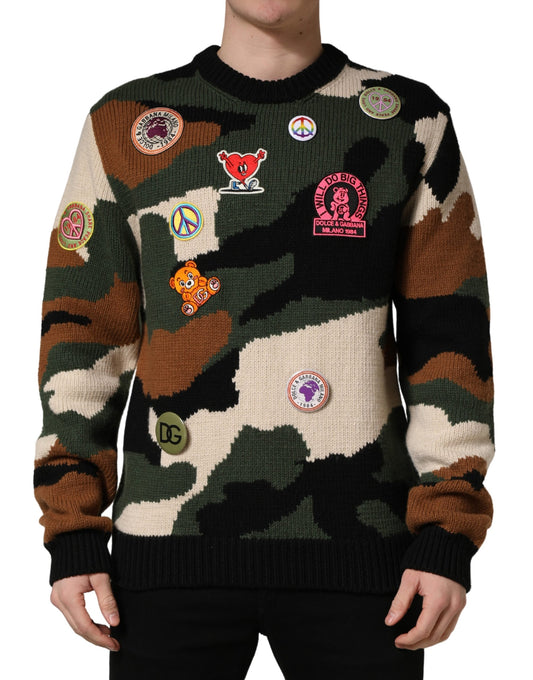Dolce & Gabbana Multicolor Intarsia-Knit Camouflage Pullover Sweater - ClickThatClicks 