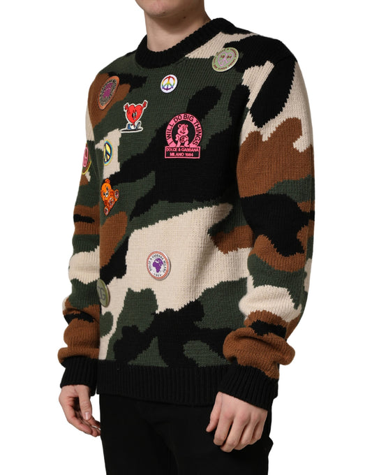 Dolce & Gabbana Multicolor Intarsia-Knit Camouflage Pullover Sweater - ClickThatClicks 