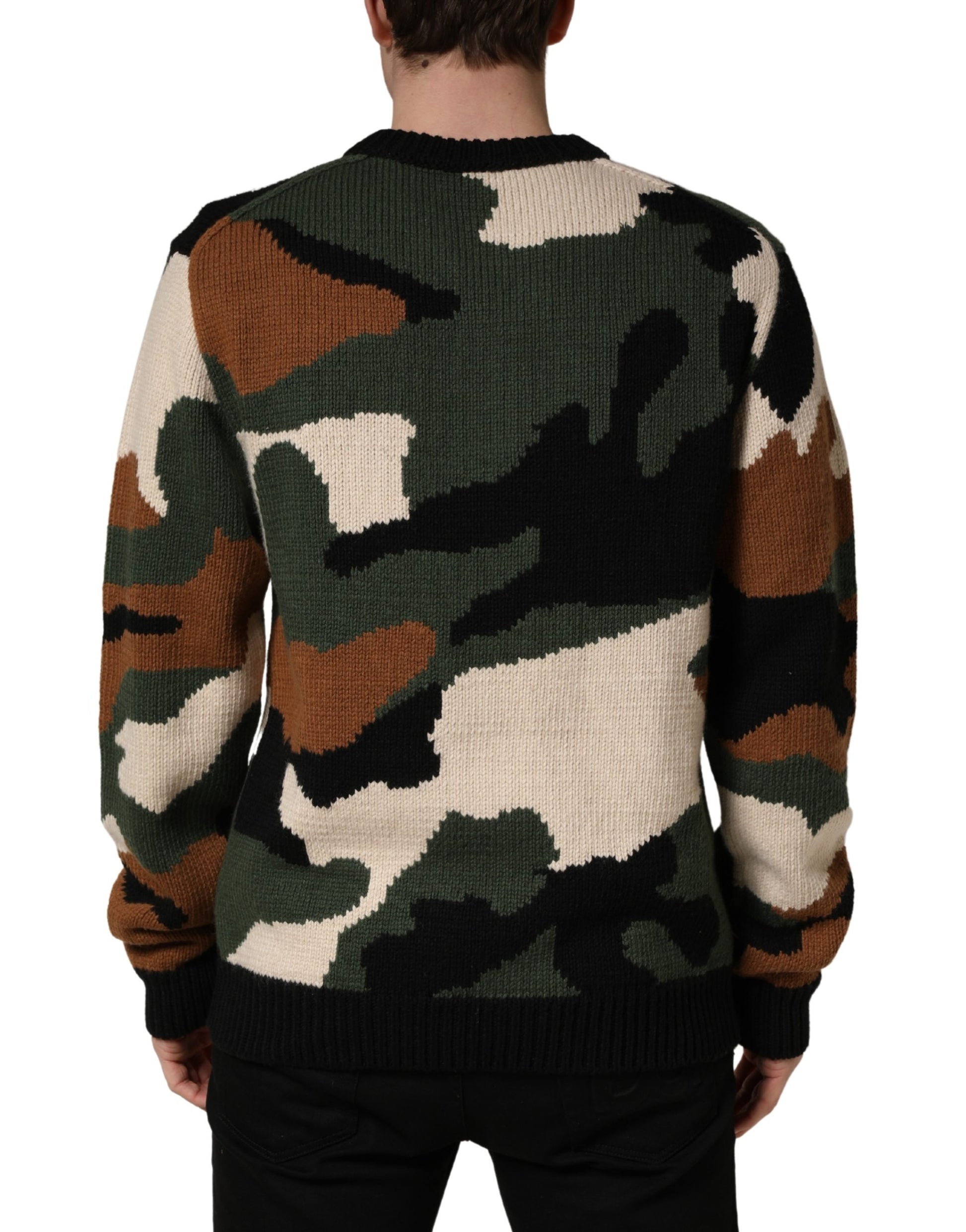 Dolce & Gabbana Multicolor Intarsia-Knit Camouflage Pullover Sweater - ClickThatClicks 