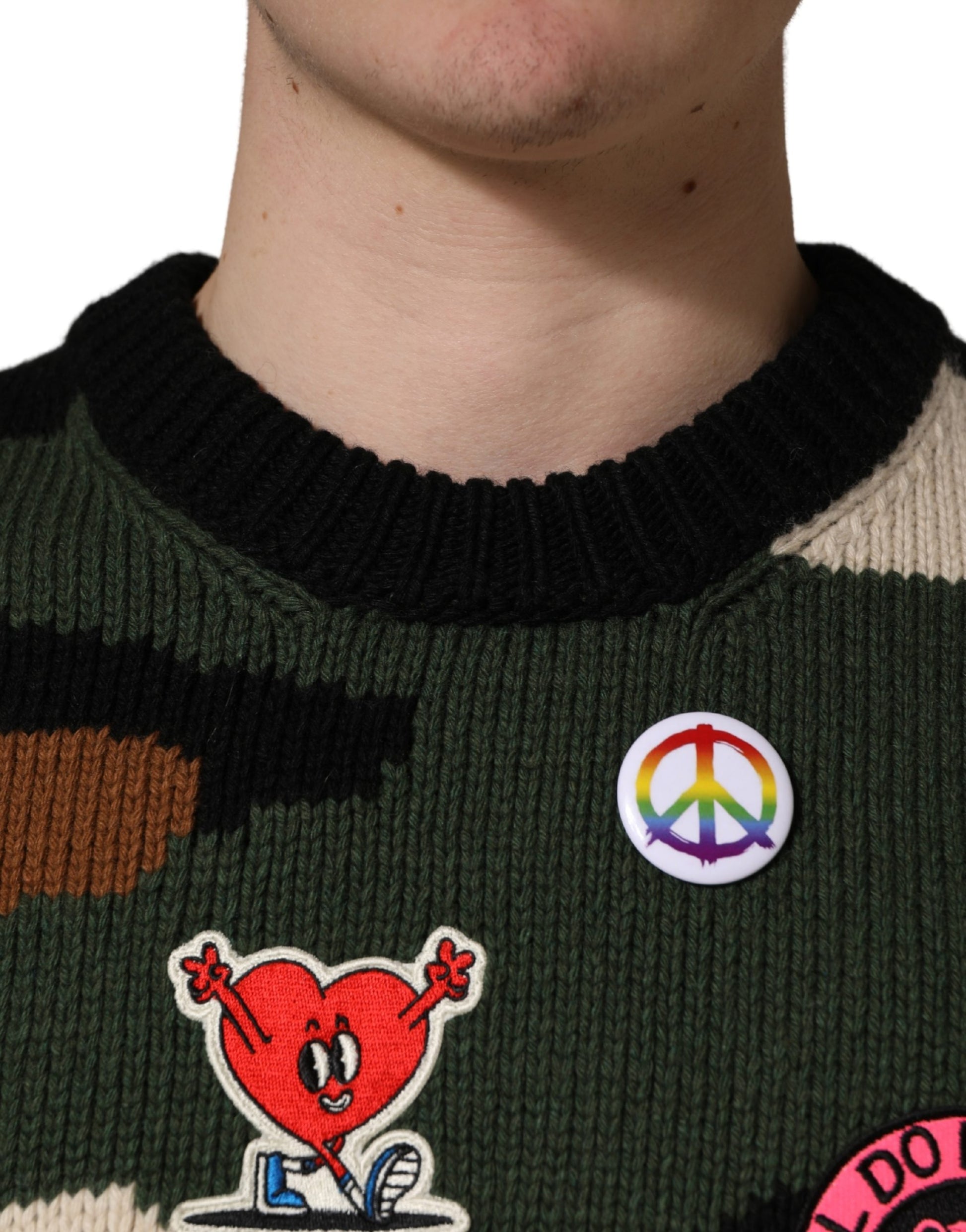 Dolce & Gabbana Multicolor Intarsia-Knit Camouflage Pullover Sweater - ClickThatClicks 