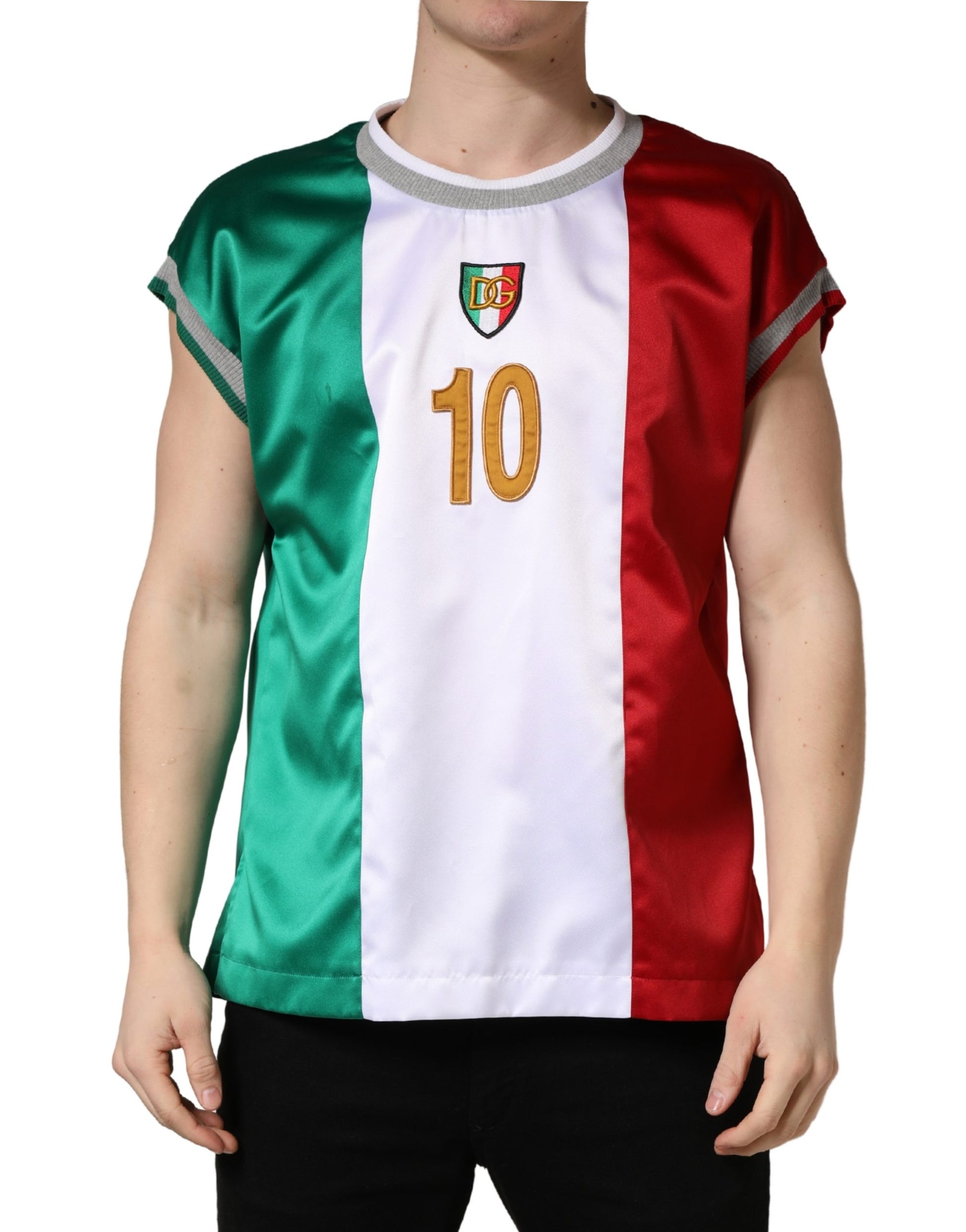 Dolce & Gabbana Multicolor Italia DG Logo Satin Tank T-shirt - ClickThatClicks 