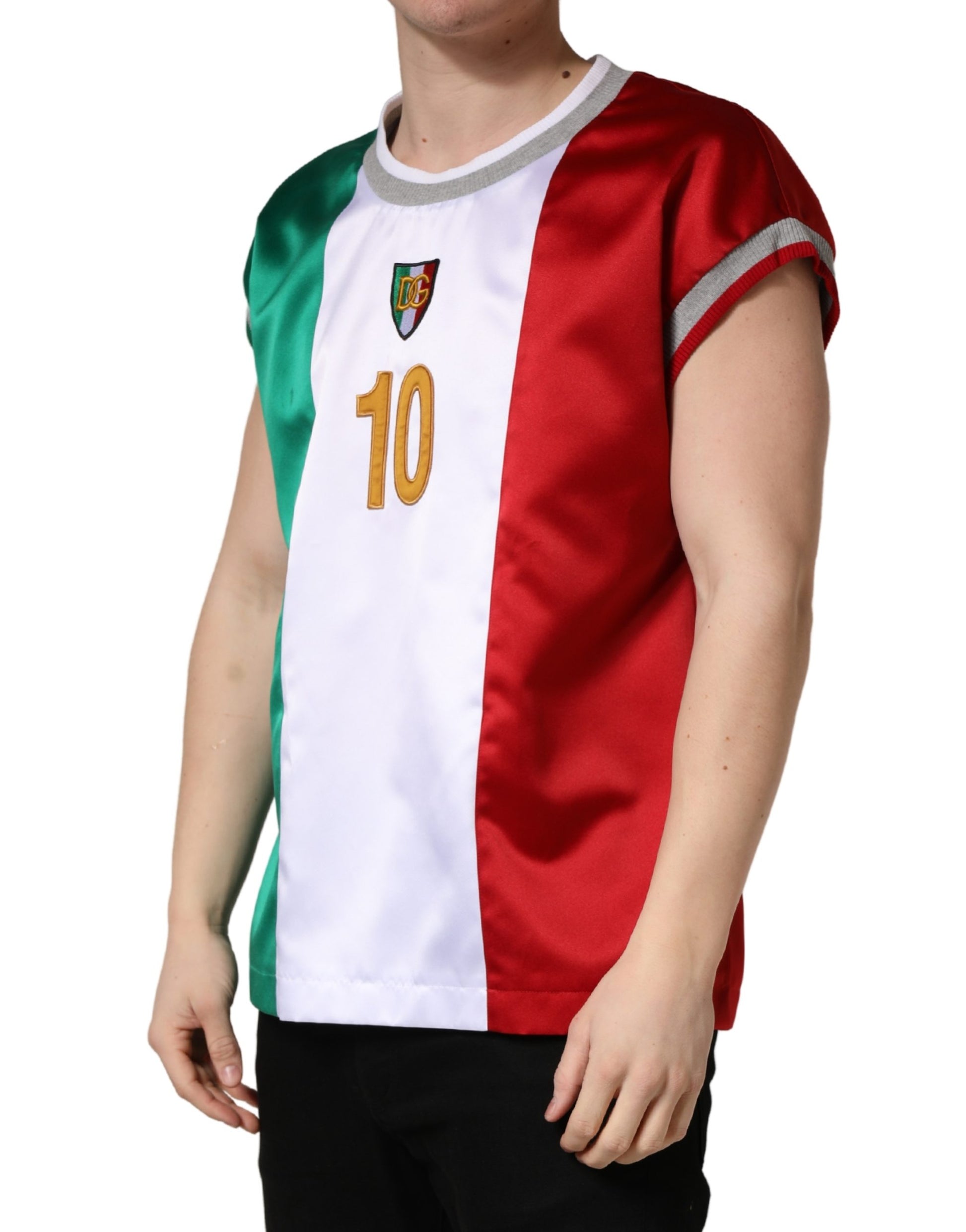 Dolce & Gabbana Multicolor Italia DG Logo Satin Tank T-shirt - ClickThatClicks 